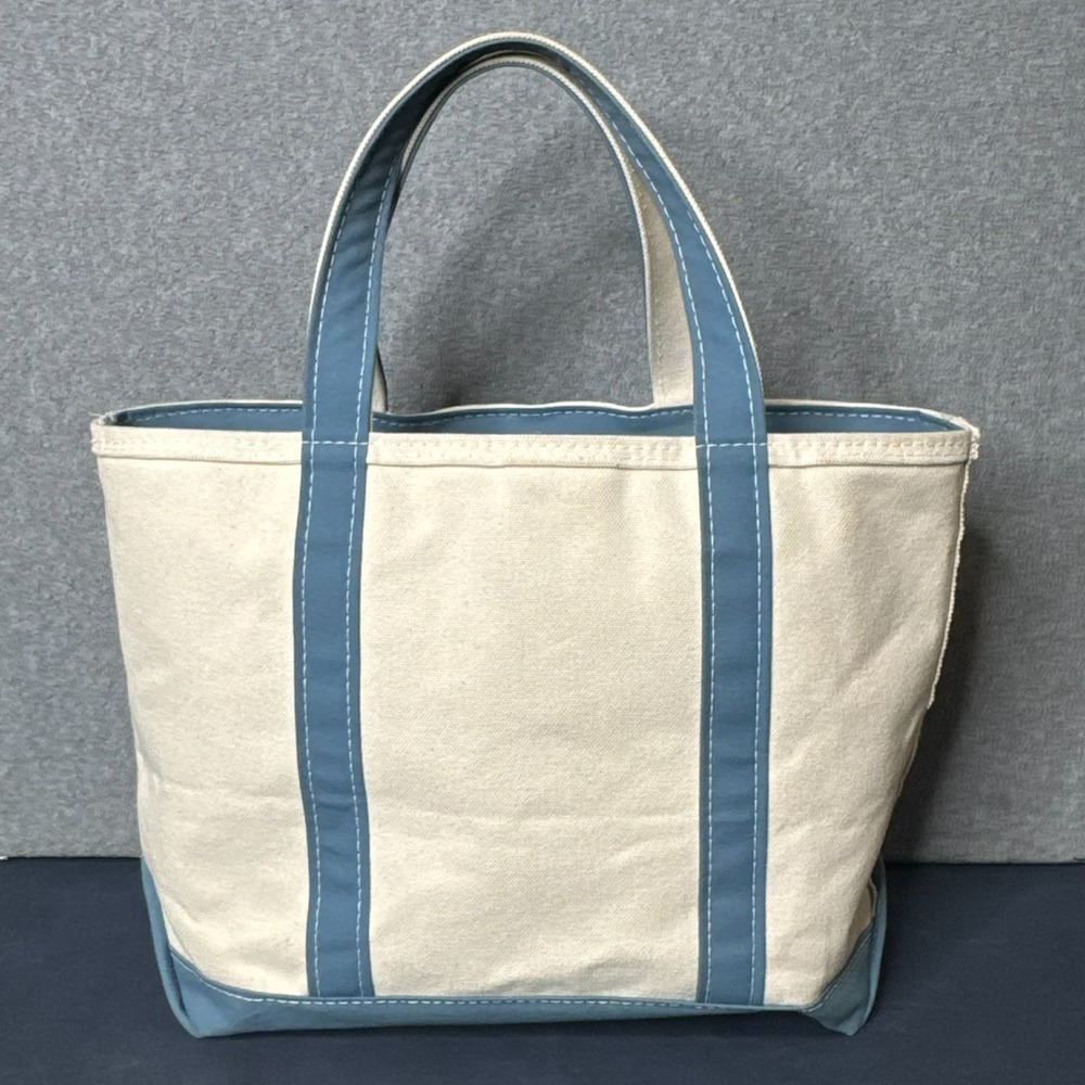 L.L. Bean Boat And Tote Bag Medium Blue Canvas USA Monogram Preppy Coastal - Picture 2 of 15